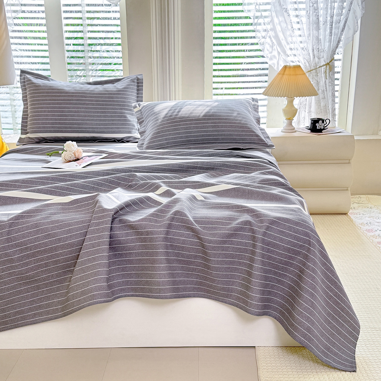 91家纺网 家纺一手货源 找家纺 木易 2026新款原棉老粗布床单凉席三件套 威廉