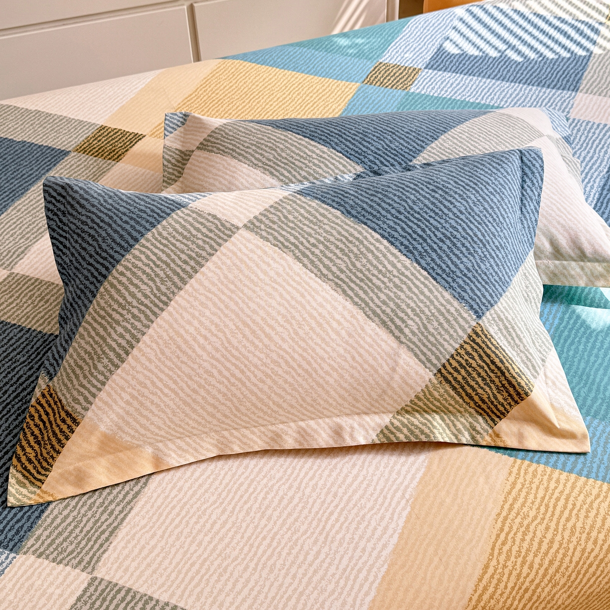 91家纺网 家纺一手货源 找家纺 木易 2026新款原棉老粗布床单凉席三件套 幸运格