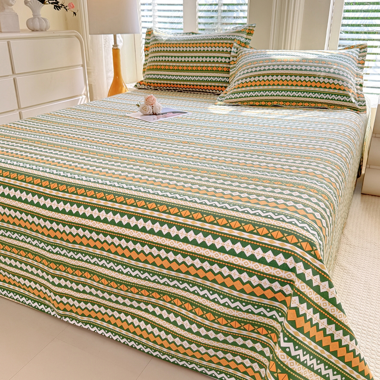 91家纺网 家纺一手货源 找家纺 木易家居 2026新款原棉老粗布床单凉席三件套 雅梦静