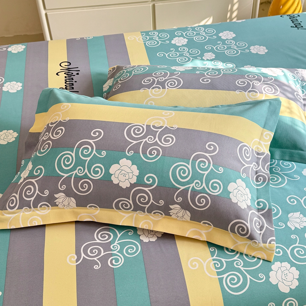 91家纺网 家纺一手货源 找家纺 木易 2026新款原棉老粗布床单凉席三件套 早安绿