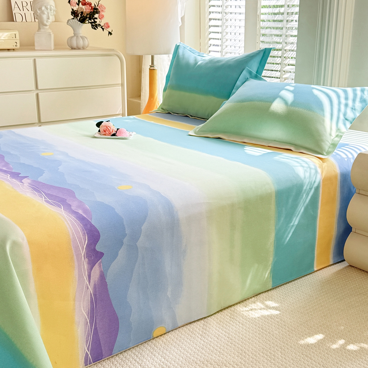 91家纺网 家纺一手货源 找家纺 木易家居 2026新款原棉老粗布床单凉席三件套 追影