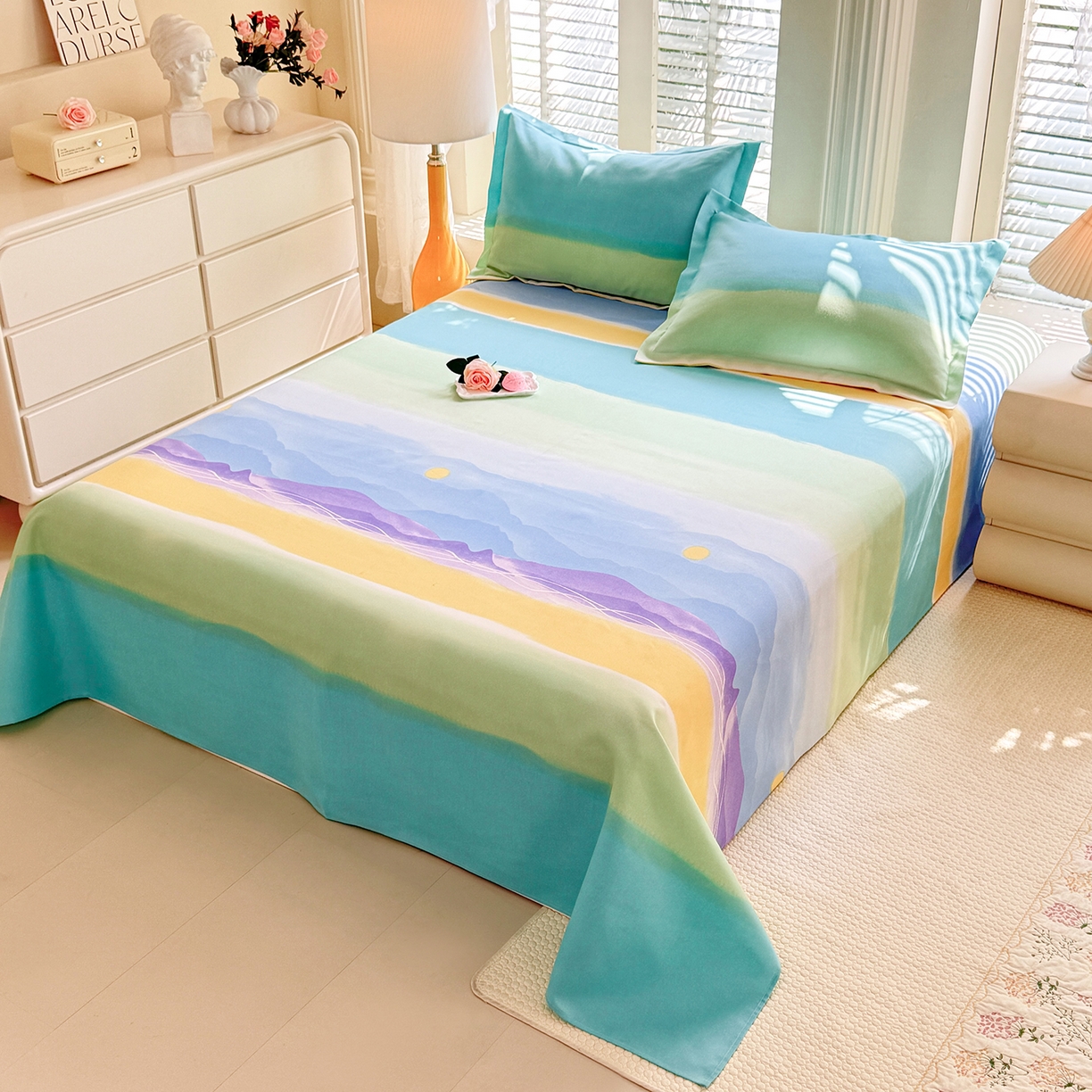 91家纺网 家纺一手货源 找家纺 木易家居 2026新款原棉老粗布床单凉席三件套 追影