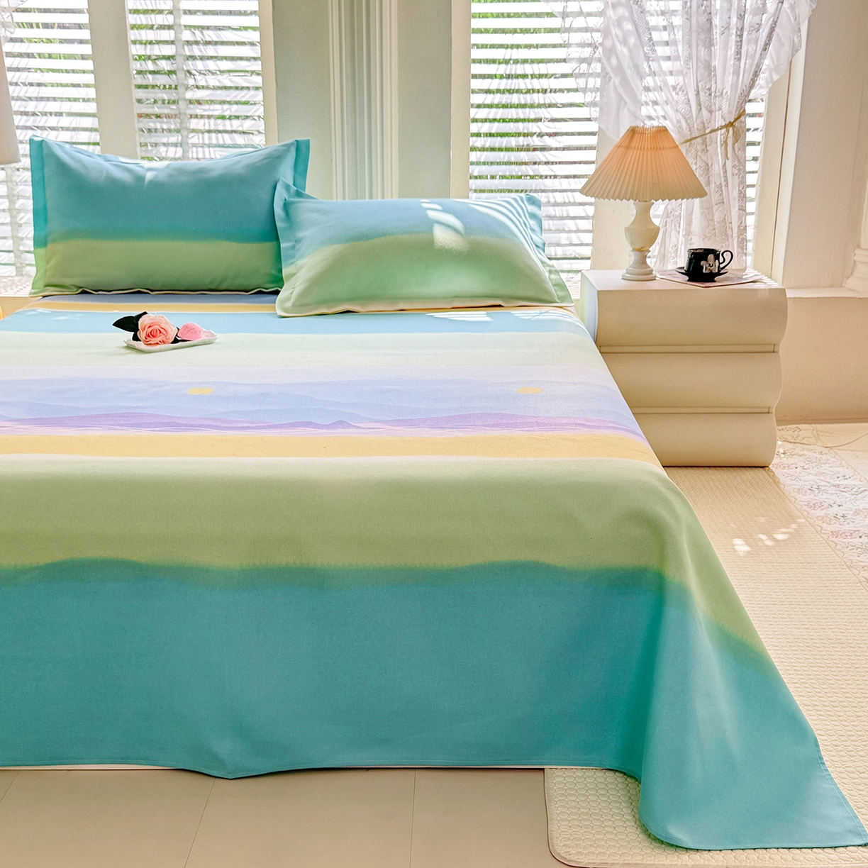 91家纺网 家纺一手货源 找家纺 木易家居 2026新款原棉老粗布床单凉席三件套 追影