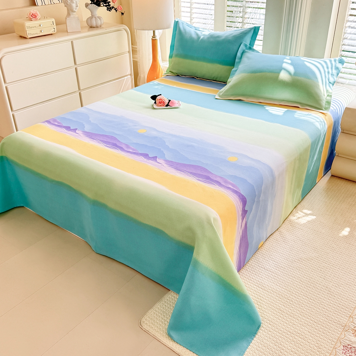 91家纺网 家纺一手货源 找家纺 木易家居 2026新款原棉老粗布床单凉席三件套 追影