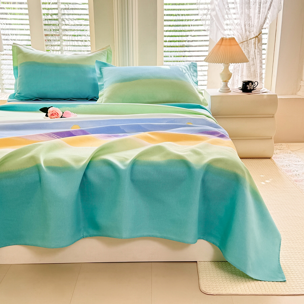 91家纺网 家纺一手货源 找家纺 木易家居 2026新款原棉老粗布床单凉席三件套 追影