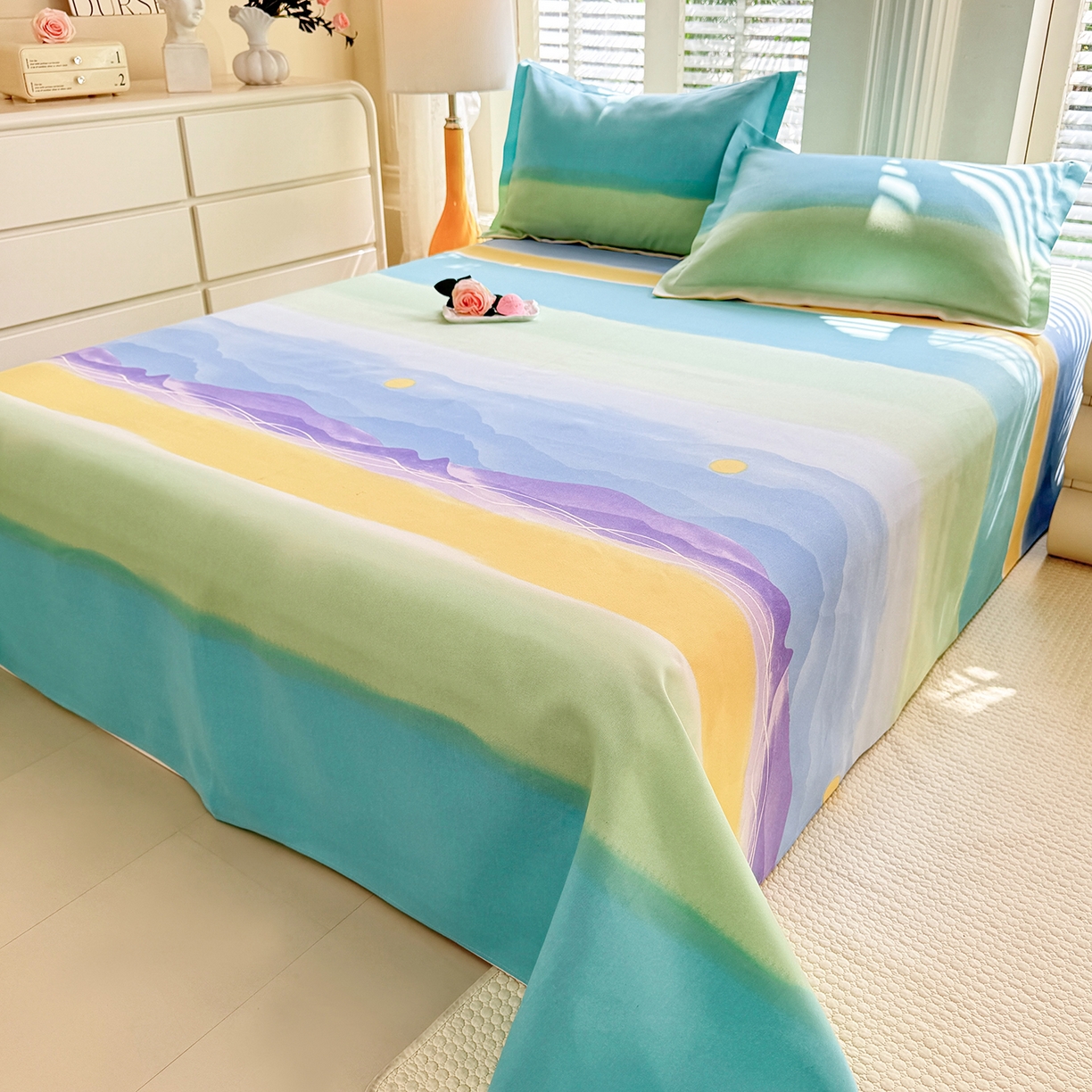 91家纺网 家纺一手货源 找家纺 木易家居 2026新款原棉老粗布床单凉席三件套 追影