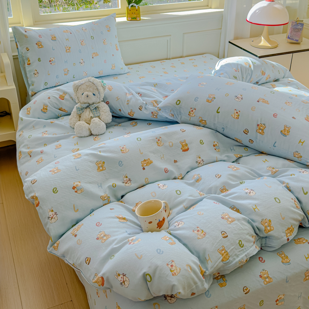 91家纺网 家纺一手货源 找家纺 感遇家纺 2026春夏新款双层纱全棉纯棉系列四件套-第一批 贝贝熊