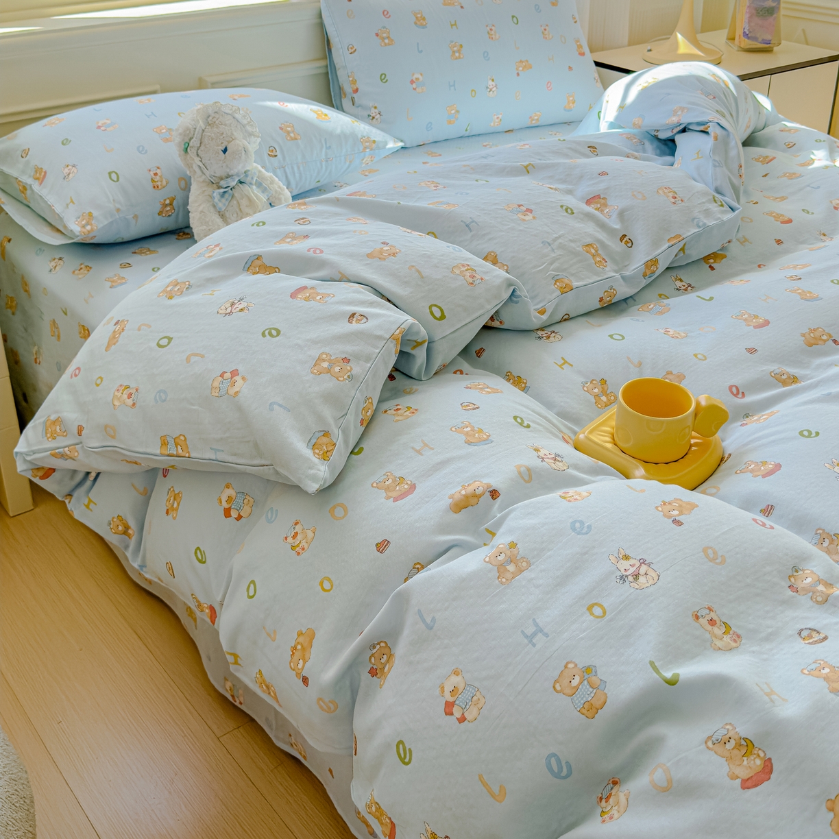 91家纺网 家纺一手货源 找家纺 感遇家纺 2026春夏新款双层纱全棉纯棉系列四件套-第一批 贝贝熊