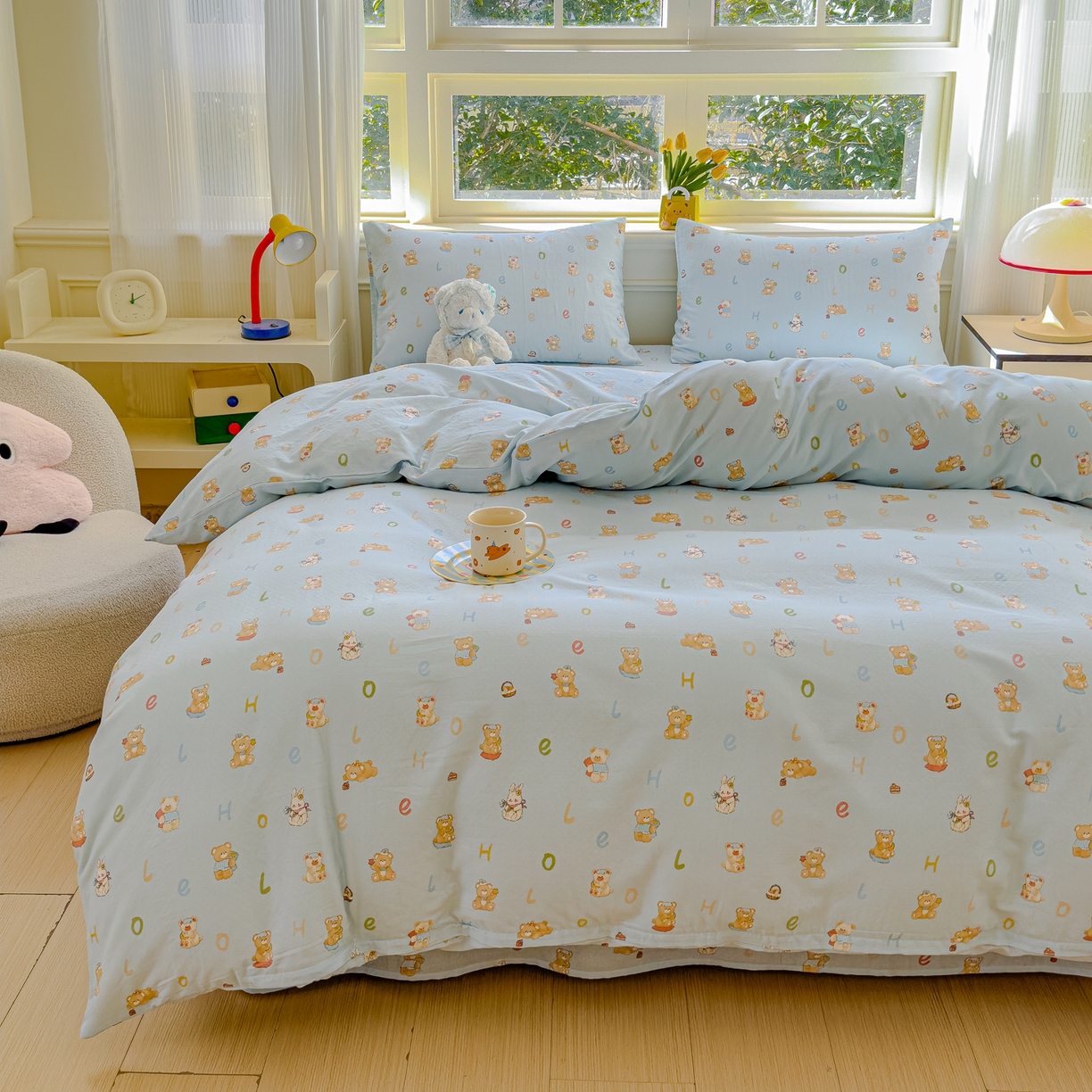 91家纺网 家纺一手货源 找家纺 感遇家纺 2026春夏新款双层纱全棉纯棉系列四件套-第一批 贝贝熊