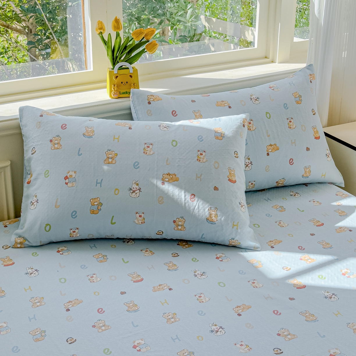 91家纺网 家纺一手货源 找家纺 感遇家纺 2026春夏新款双层纱全棉纯棉系列四件套-第一批 贝贝熊