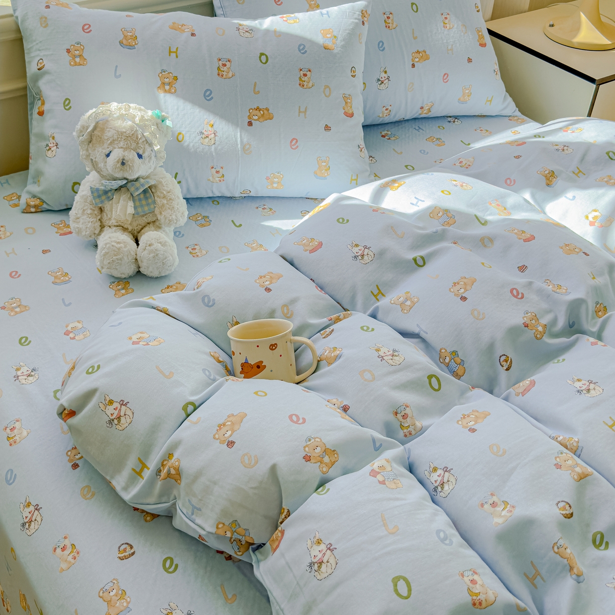 91家纺网 家纺一手货源 找家纺 感遇家纺 2026春夏新款双层纱全棉纯棉系列四件套-第一批 贝贝熊