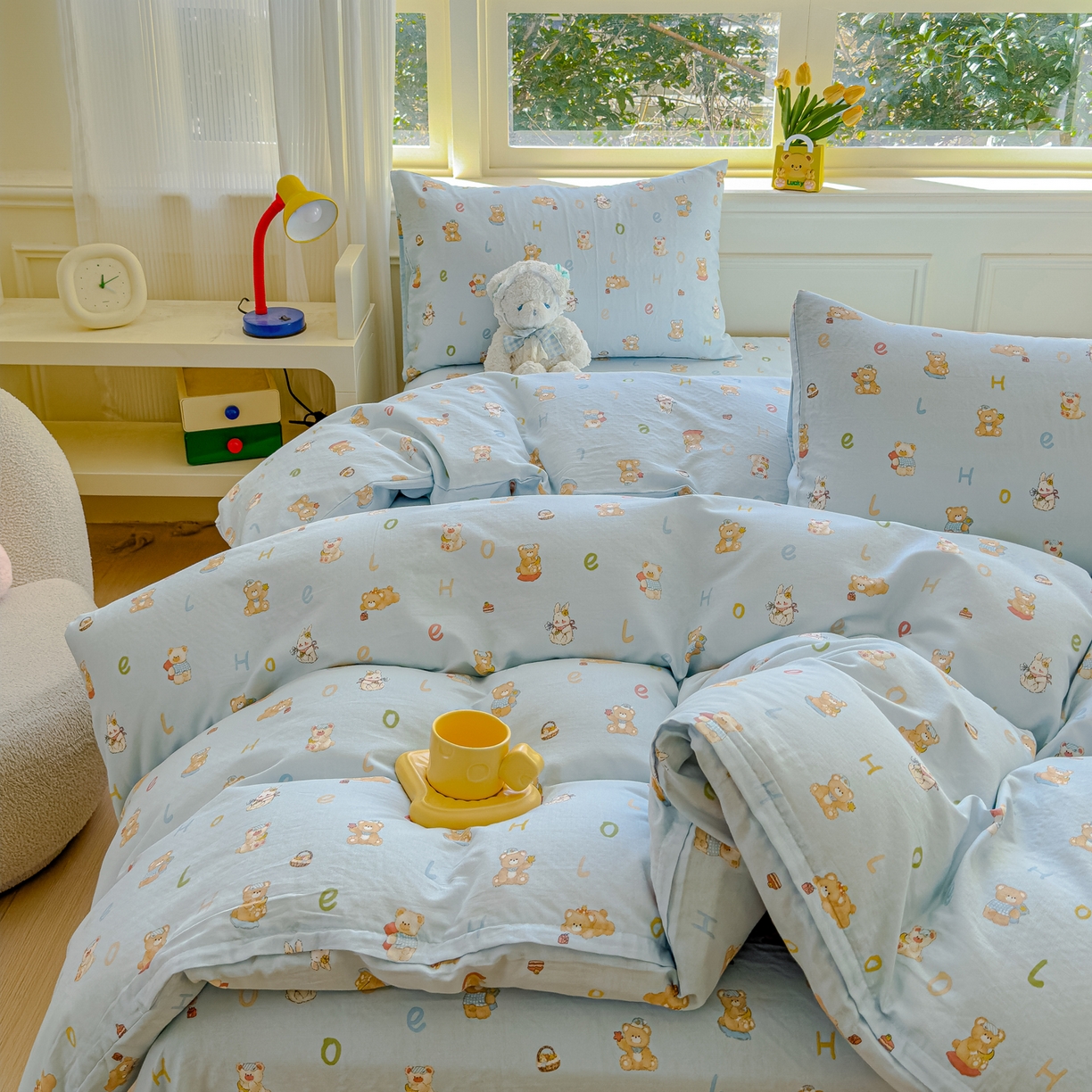 91家纺网 家纺一手货源 找家纺 感遇家纺 2026春夏新款双层纱全棉纯棉系列四件套-第一批 贝贝熊