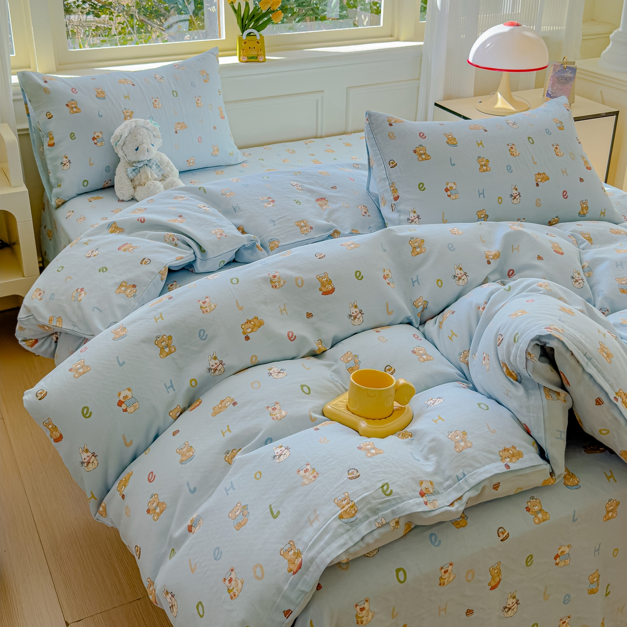 91家纺网 家纺一手货源 找家纺 感遇家纺 2026春夏新款双层纱全棉纯棉系列四件套-第一批 贝贝熊