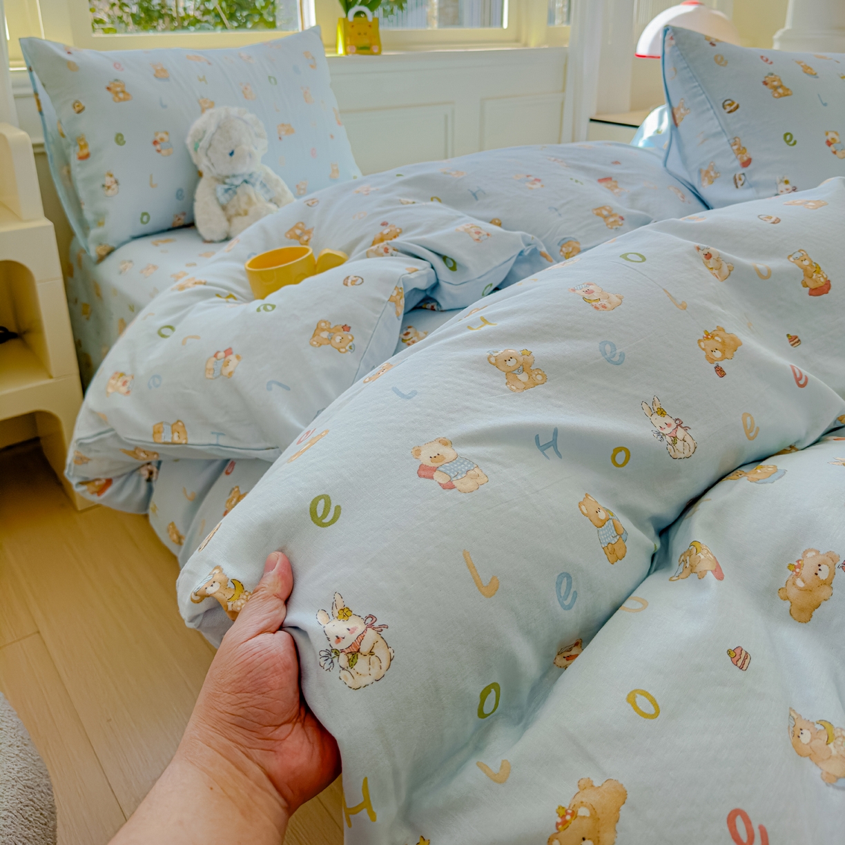 91家纺网 家纺一手货源 找家纺 感遇家纺 2026春夏新款双层纱全棉纯棉系列四件套-第一批 贝贝熊