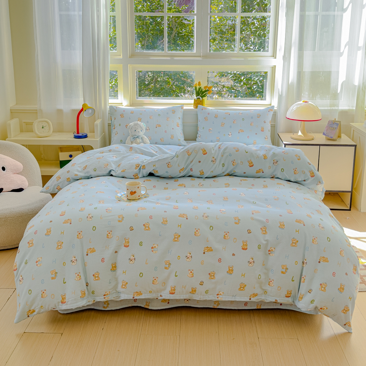 91家纺网 家纺一手货源 找家纺 感遇家纺 2026春夏新款双层纱全棉纯棉系列四件套-第一批 贝贝熊