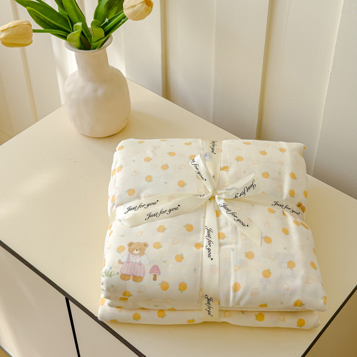 91家纺网 家纺一手货源 找家纺 感遇家纺 2026春夏新款双层纱全棉纯棉系列四件套-第一批 橙子小熊