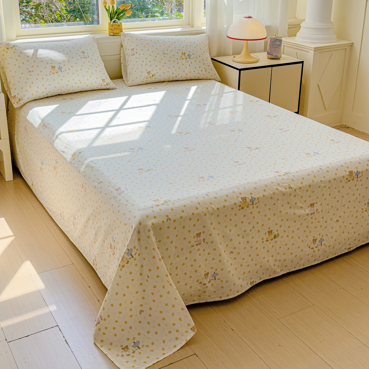 91家纺网 家纺一手货源 找家纺 感遇家纺 2026春夏新款双层纱全棉纯棉系列四件套-第一批 橙子小熊