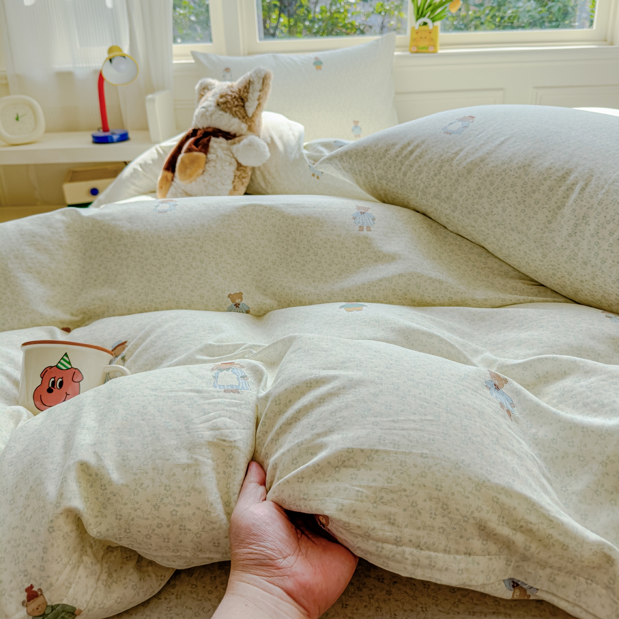 91家纺网 家纺一手货源 找家纺 感遇家纺 2026春夏新款双层纱全棉纯棉系列四件套-第一批 花枝兔