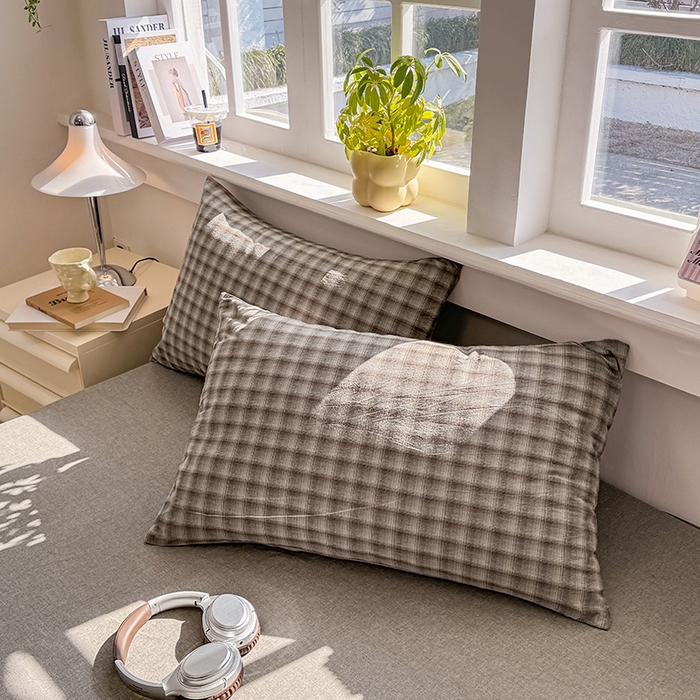 91家纺网 家纺一手货源 找家纺 梦依依 2026新款全棉色织水洗棉拉链款四件套 云岫兰咖