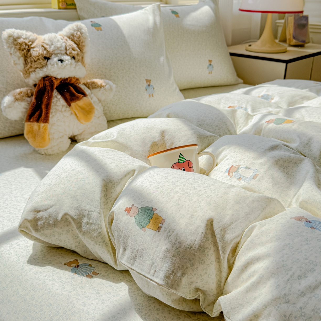 91家纺网 家纺一手货源 找家纺 感遇家纺 2026春夏新款双层纱全棉纯棉系列四件套-第一批 花枝兔