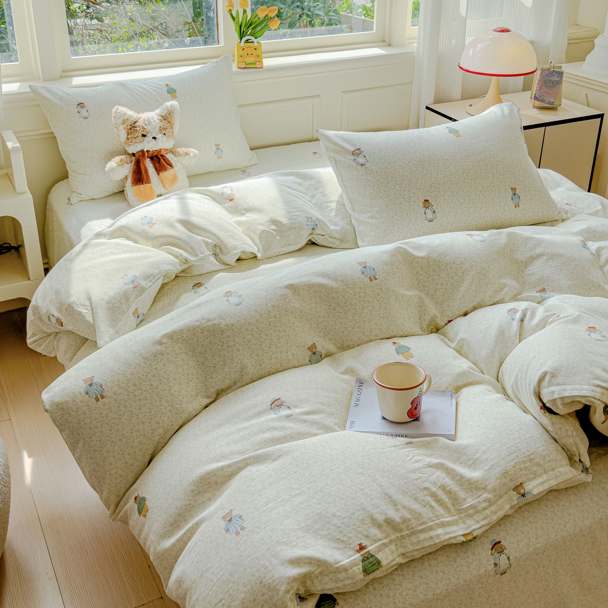 91家纺网 家纺一手货源 找家纺 感遇家纺 2026春夏新款双层纱全棉纯棉系列四件套-第一批 花枝兔