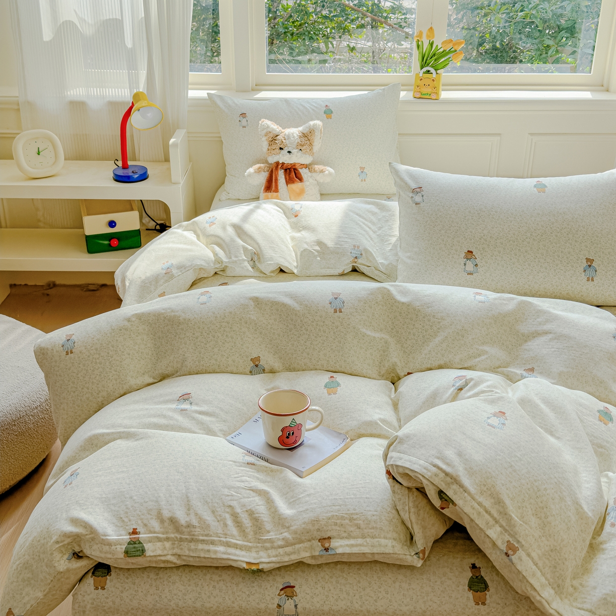 91家纺网 家纺一手货源 找家纺 感遇家纺 2026春夏新款双层纱全棉纯棉系列四件套-第一批 花枝兔