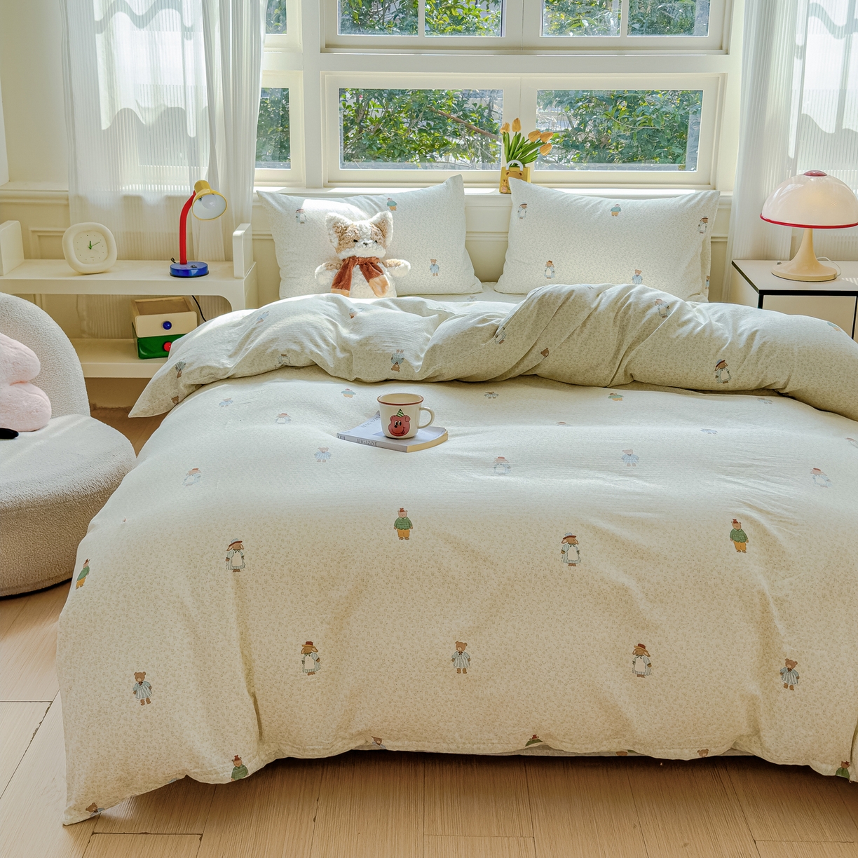 91家纺网 家纺一手货源 找家纺 感遇家纺 2026春夏新款双层纱全棉纯棉系列四件套-第一批 花枝兔