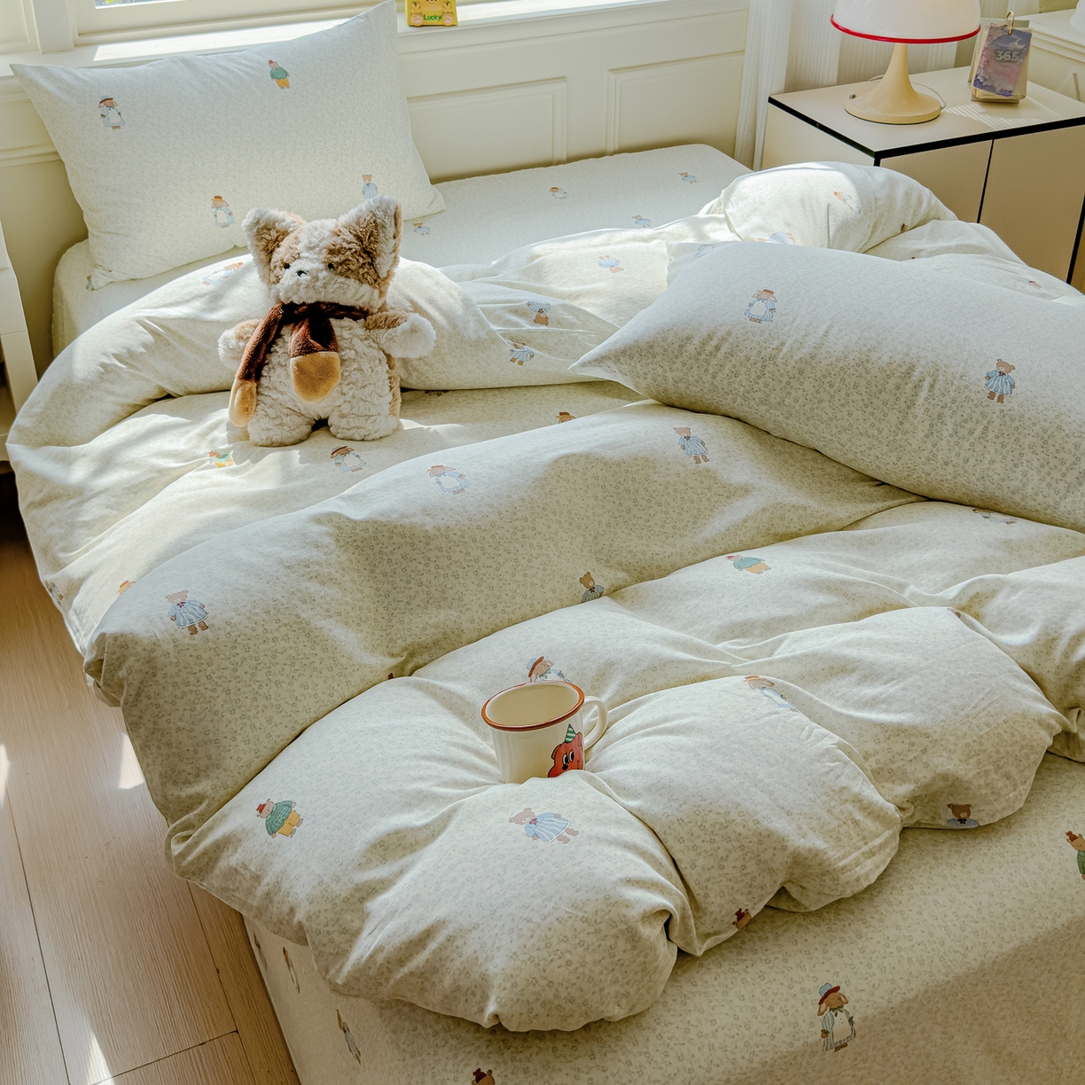 91家纺网 家纺一手货源 找家纺 感遇家纺 2026春夏新款双层纱全棉纯棉系列四件套-第一批 花枝兔