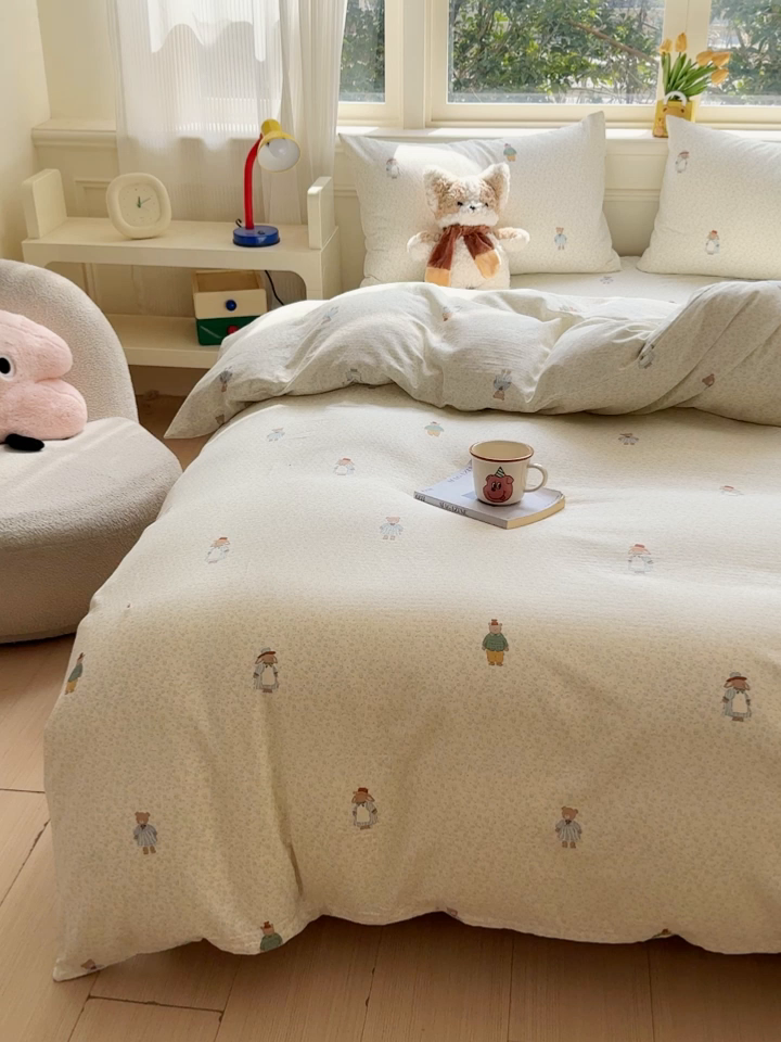 91家纺网 家纺一手货源 找家纺 感遇家纺 2026春夏新款双层纱全棉纯棉系列四件套-第一批 花枝兔