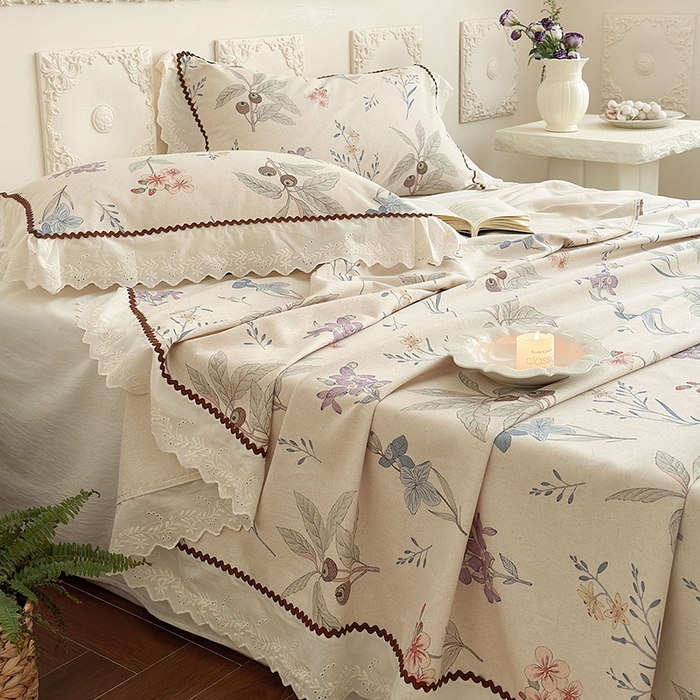 91家纺网 家纺一手货源 找家纺 乐朵家居 2026新款棉麻老粗布三件套 花韵