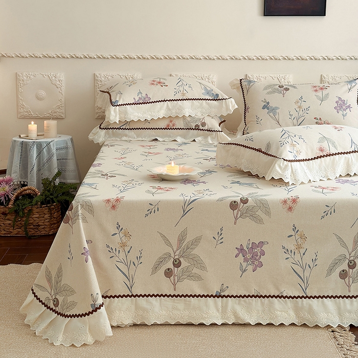 91家纺网 家纺一手货源 找家纺 乐朵家居 2026新款棉麻老粗布三件套 花韵