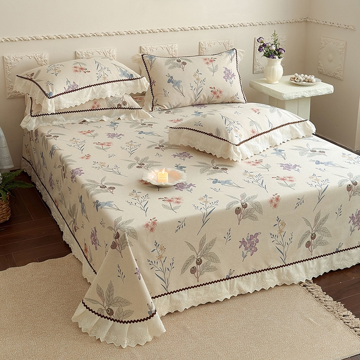 91家纺网 家纺一手货源 找家纺 乐朵家居 2026新款棉麻老粗布三件套 花韵