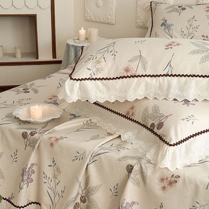 91家纺网 家纺一手货源 找家纺 乐朵家居 2026新款棉麻老粗布三件套 花韵