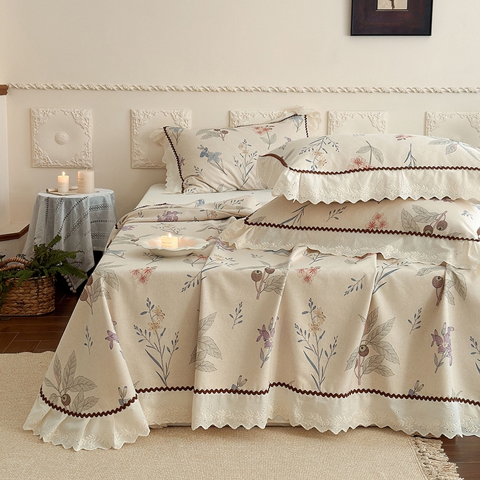 91家纺网 家纺一手货源 找家纺 乐朵家居 2026新款棉麻老粗布三件套 花韵