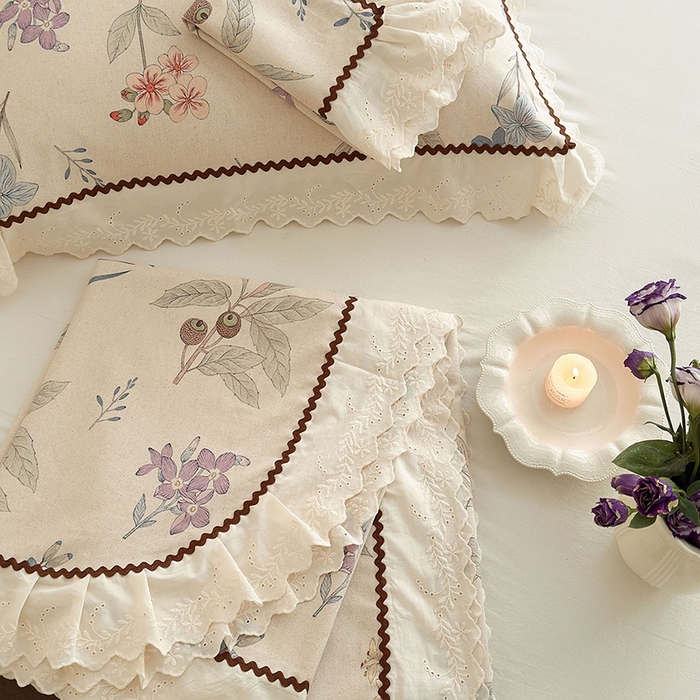 91家纺网 家纺一手货源 找家纺 乐朵家居 2026新款棉麻老粗布三件套 花韵