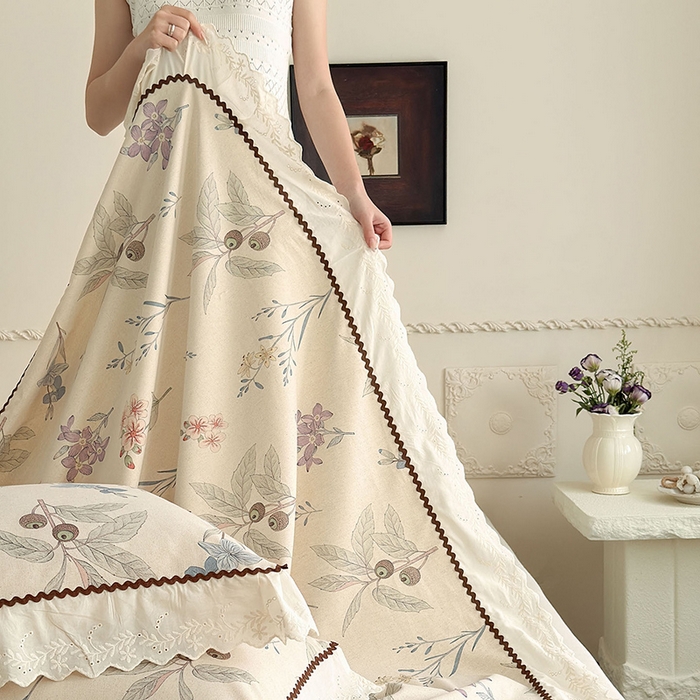 91家纺网 家纺一手货源 找家纺 乐朵家居 2026新款棉麻老粗布三件套 花韵