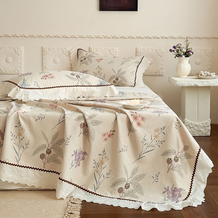 91家纺网 家纺一手货源 找家纺 乐朵家居 2026新款棉麻老粗布三件套 花韵