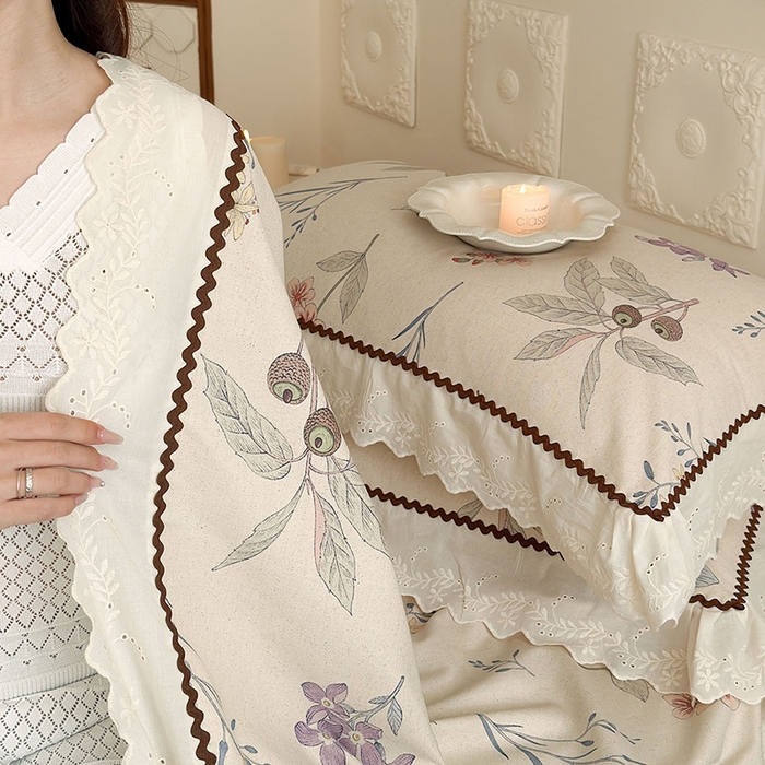 91家纺网 家纺一手货源 找家纺 乐朵家居 2026新款棉麻老粗布三件套 花韵