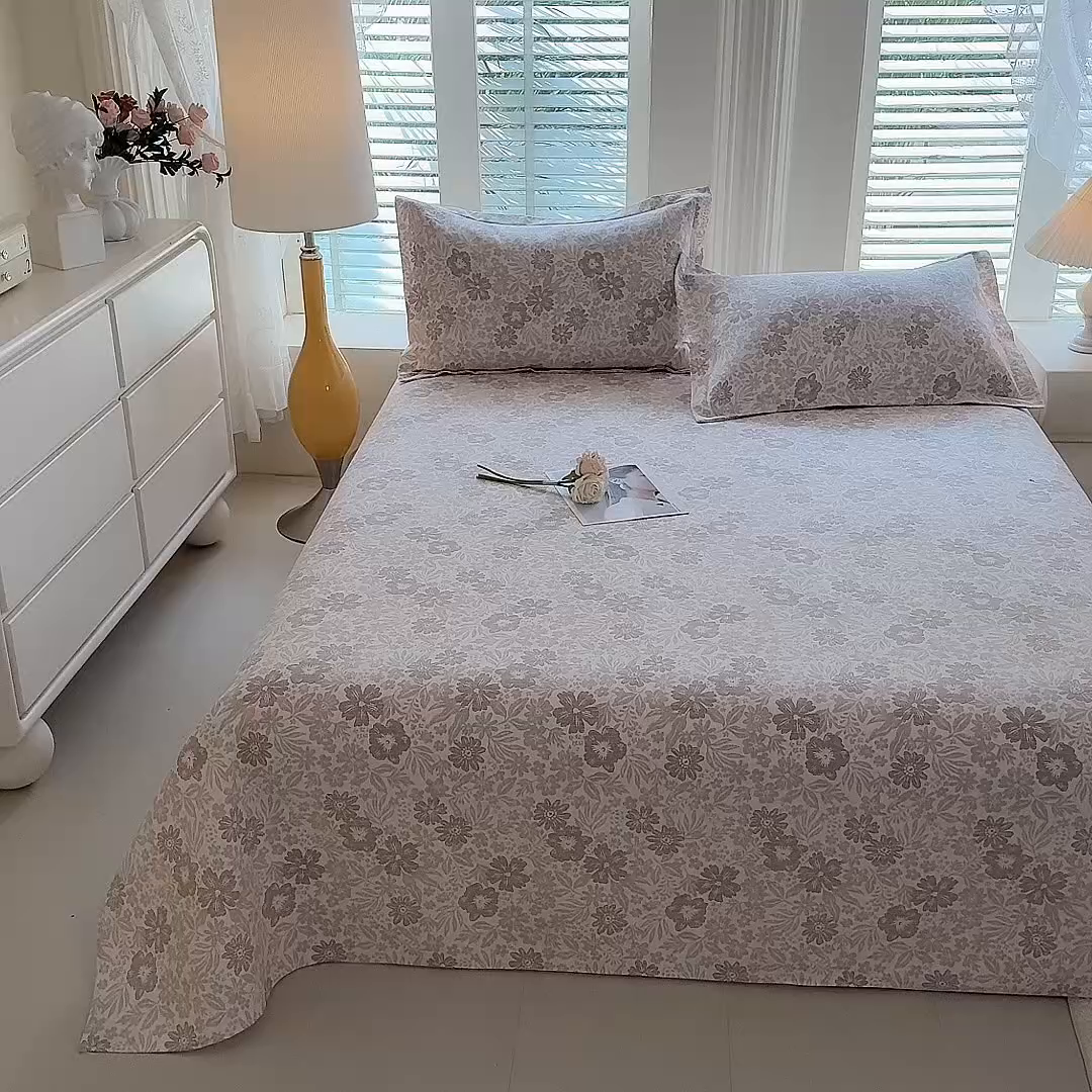 91家纺网 家纺一手货源 找家纺 木易家居 2026新款原棉老粗布床单凉席三件套 初恋旋律-棕