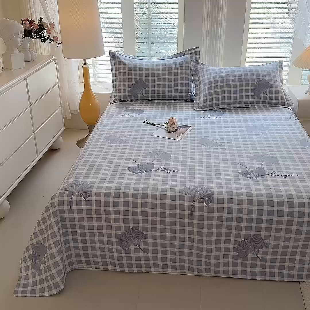 91家纺网 家纺一手货源 找家纺 木易家居 2026新款原棉老粗布床单凉席三件套 丛草集