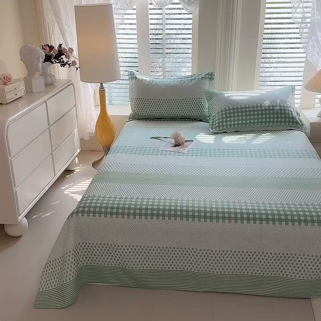 91家纺网 家纺一手货源 找家纺 木易家居 2026新款原棉老粗布床单凉席三件套 都市节拍