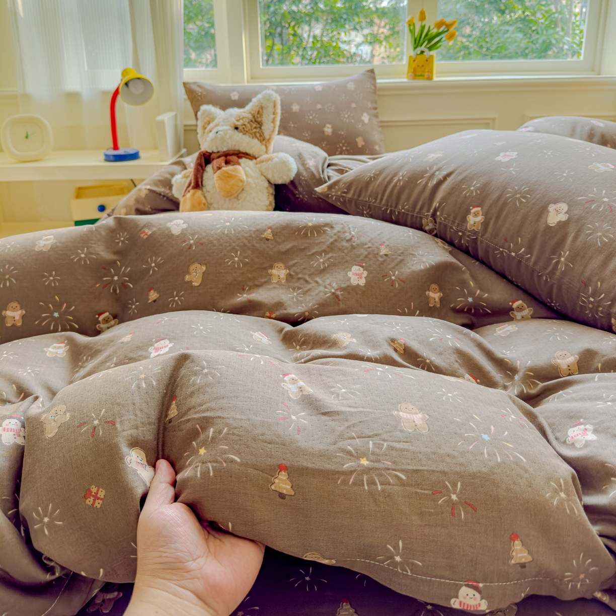 91家纺网 家纺一手货源 找家纺 感遇家纺 2026春夏新款双层纱全棉纯棉系列四件套-第一批 姜饼人