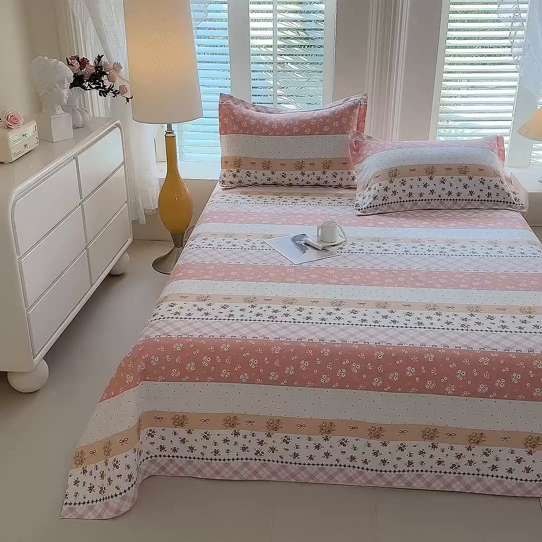 91家纺网 家纺一手货源 找家纺 木易家居 2026新款原棉老粗布床单凉席三件套 花魅影