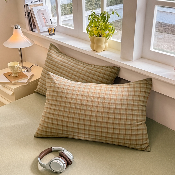 91家纺网 家纺一手货源 找家纺 梦依依 2026新款全棉色织水洗棉拉链款四件套 云岫绿咖