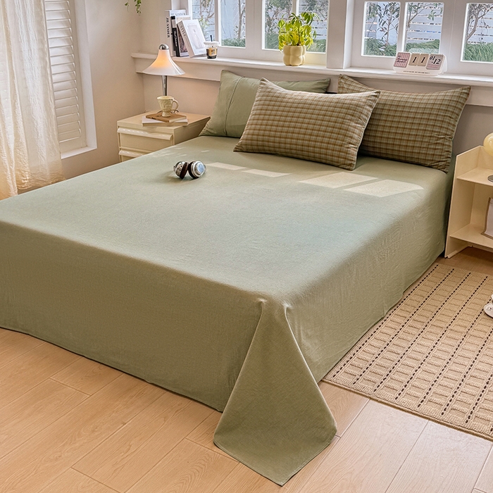 91家纺网 家纺一手货源 找家纺 梦依依 2026新款全棉色织水洗棉拉链款四件套 云岫绿咖