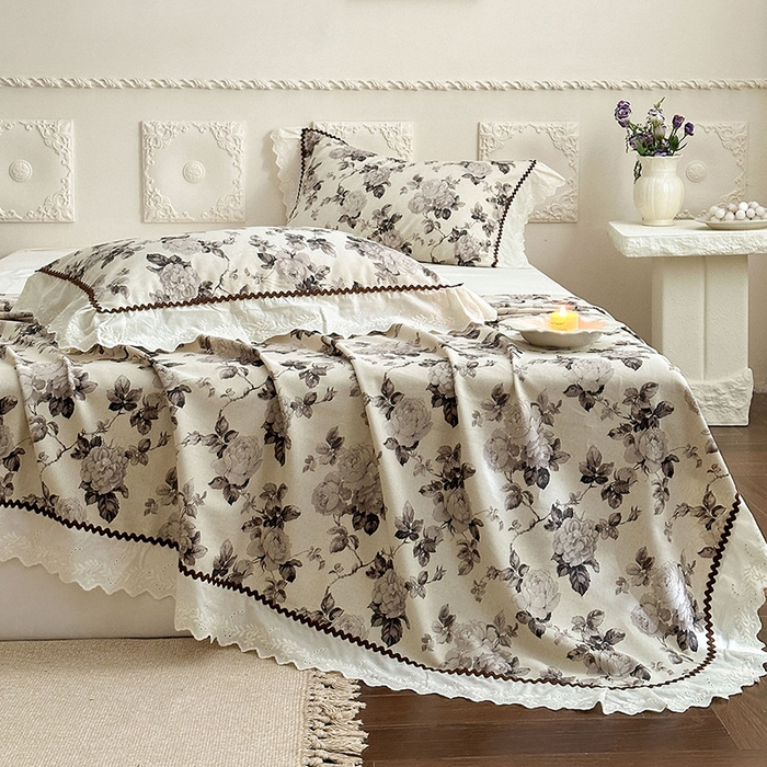 91家纺网 家纺一手货源 找家纺 乐朵家居 2026新款棉麻老粗布三件套 素暖