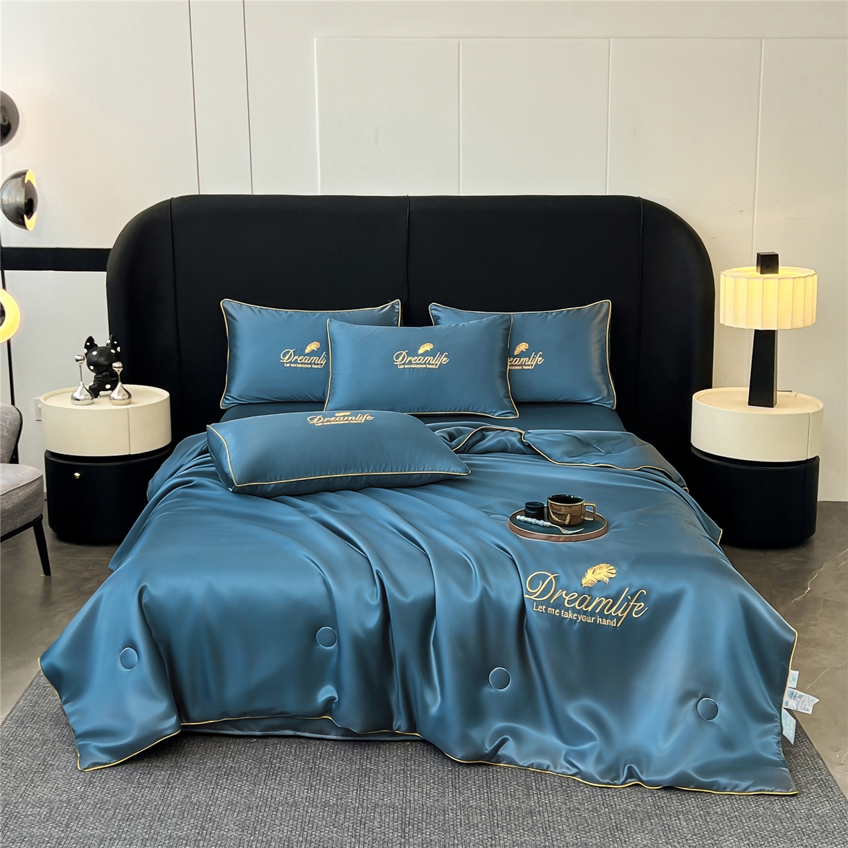 91家纺网 家纺一手货源 找家纺 鑫佰利 2026新款水洗冰丝刺绣夏被夏凉被空调被 宾利蓝