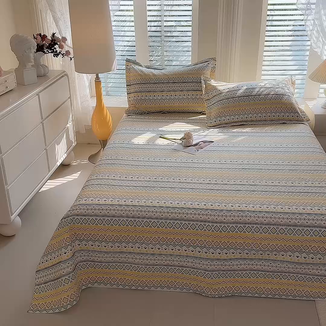 91家纺网 家纺一手货源 找家纺 木易家居 2026新款原棉老粗布床单凉席三件套 梦影