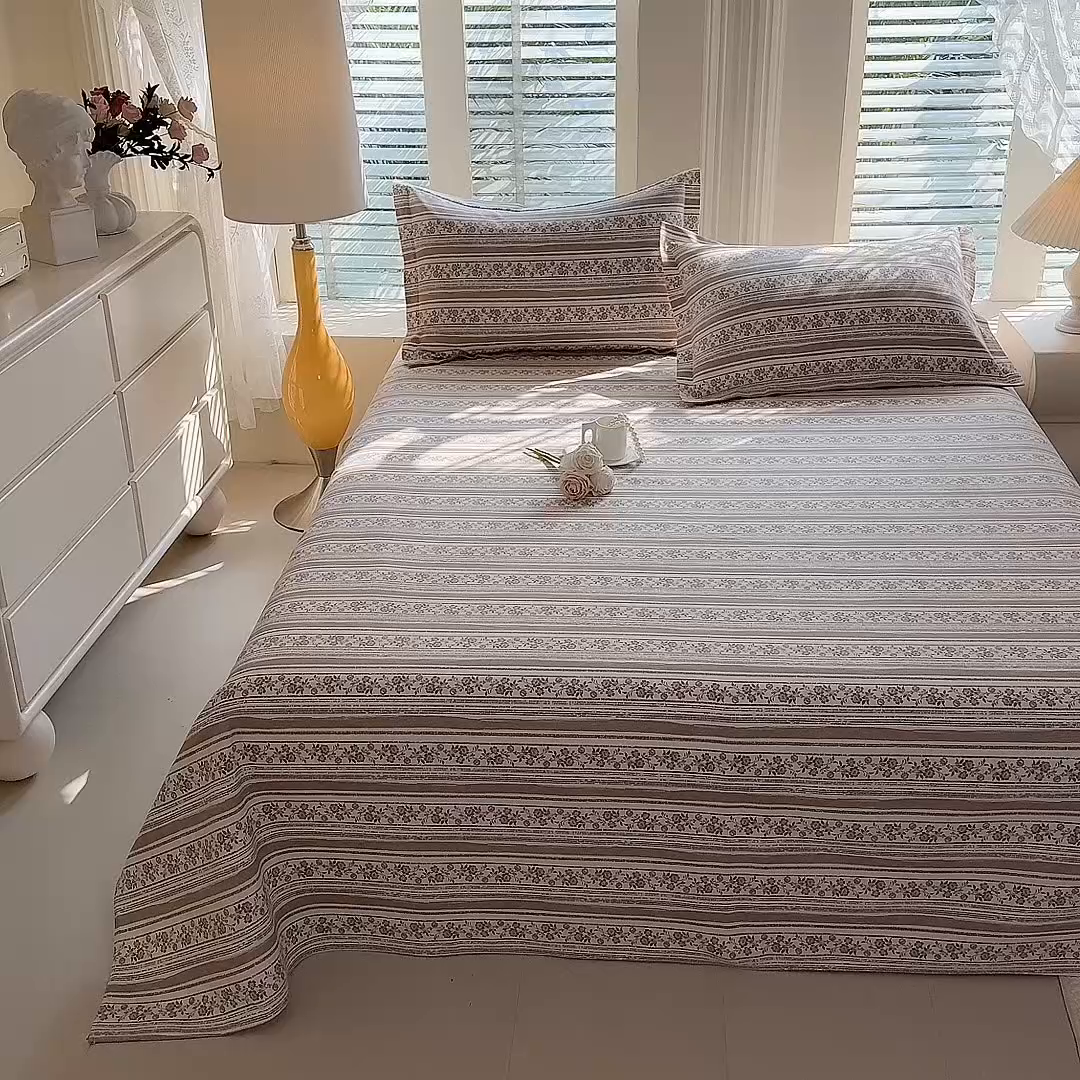 91家纺网 家纺一手货源 找家纺 木易 2026新款原棉老粗布床单凉席三件套 迷梦花语