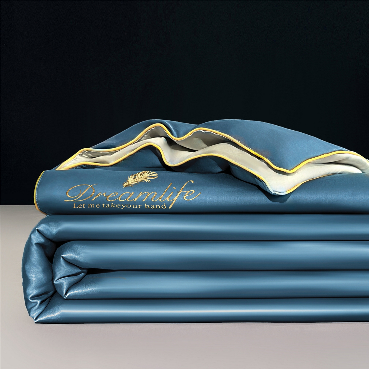 91家纺网 家纺一手货源 找家纺 鑫佰利 2026新款水洗冰丝刺绣夏被夏凉被空调被 宾利蓝拼米白